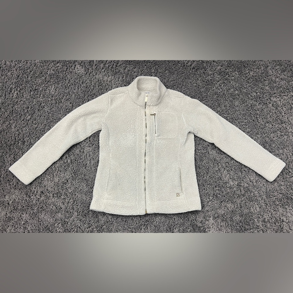 Calvin Klein Sweatshirt Women’s Size Small White Faux Sherpa Full Zip Teddy Bear
